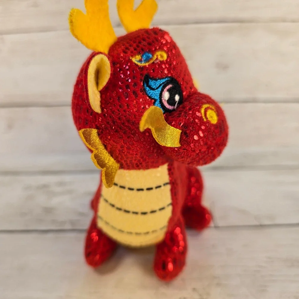 Chinese Zodiac Plush Set Red Sequin Dragon and Orange Floral‎ Elephant Decor